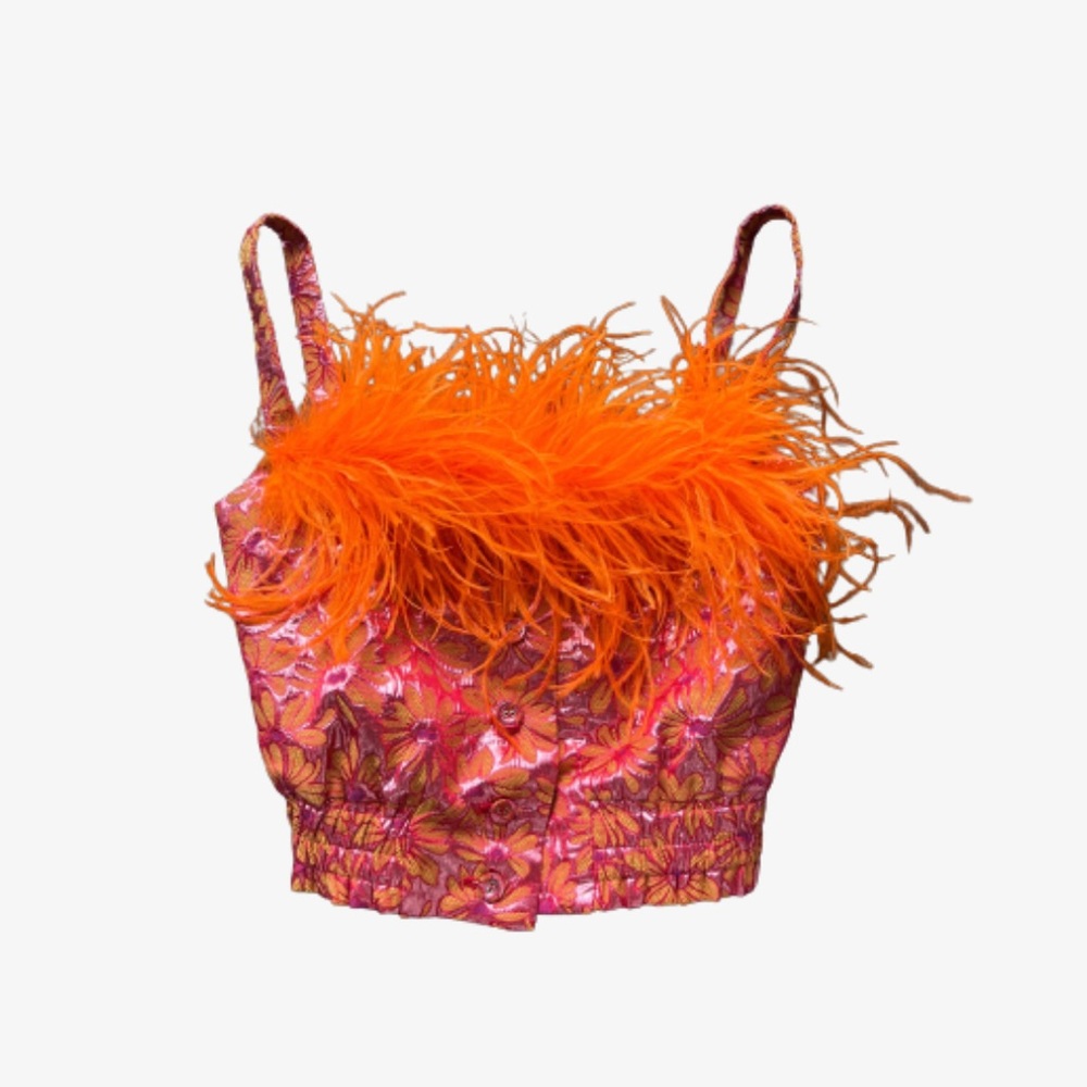 Andreeva Orange Flower Top With Feather Details